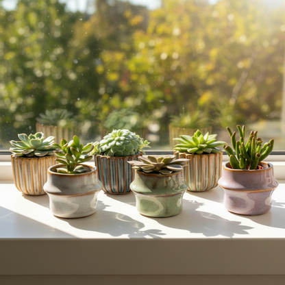 Sukkulenten-Set 6 Stück mit Mini-Keramiktöpfen Barcelona