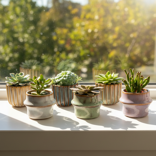 Sukkulenten-Set 6 Stück mit Mini-Keramiktöpfen Barcelona