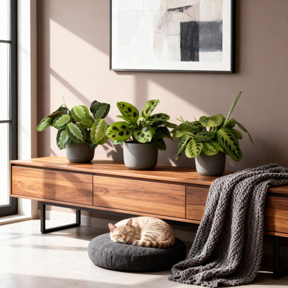 Green boutiQ - Zimmerpflanze - Marantha Silverband, Marantha Lemon Lime Marantha Kerchoveana - Gebetspflanze - Haustierfreundliche Pflanze - Grün - 3 Pflanzen - Topf 12cm - Höhe 25cm